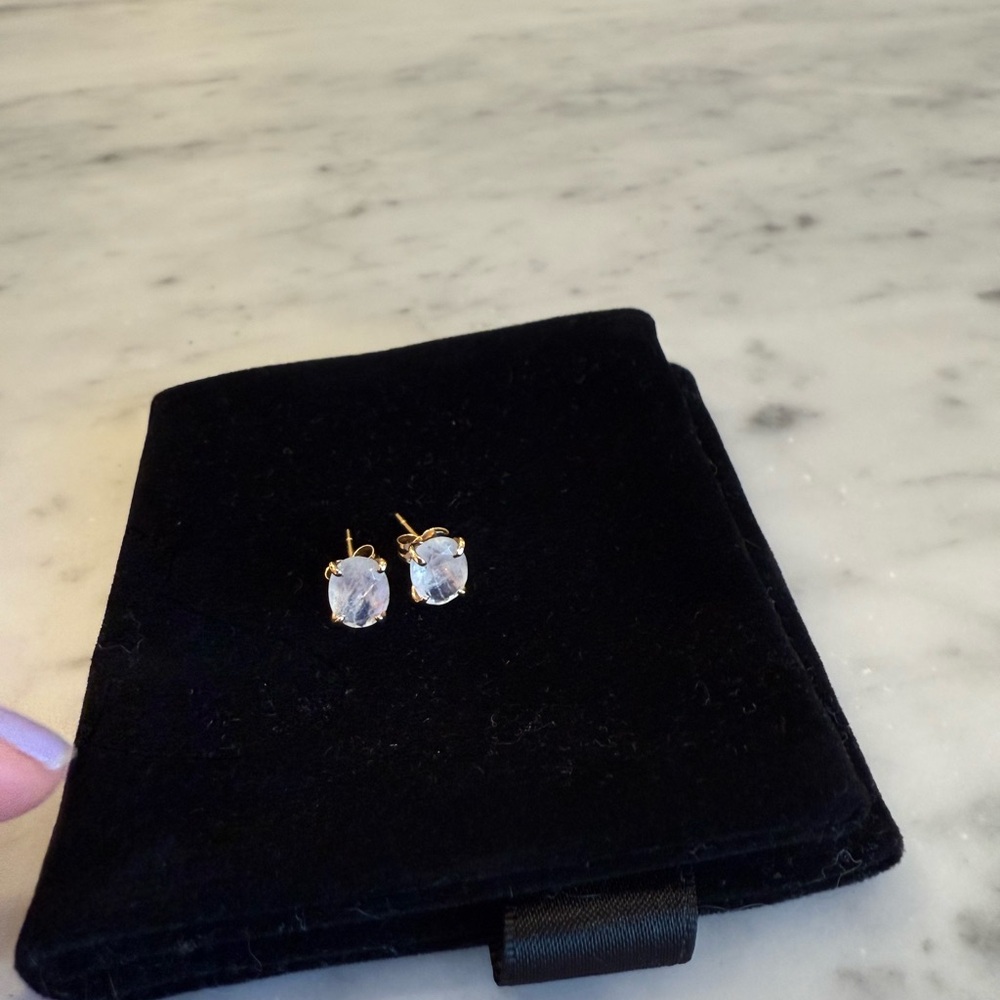 Elegant Gold and Oval Stone Stud Earrings
